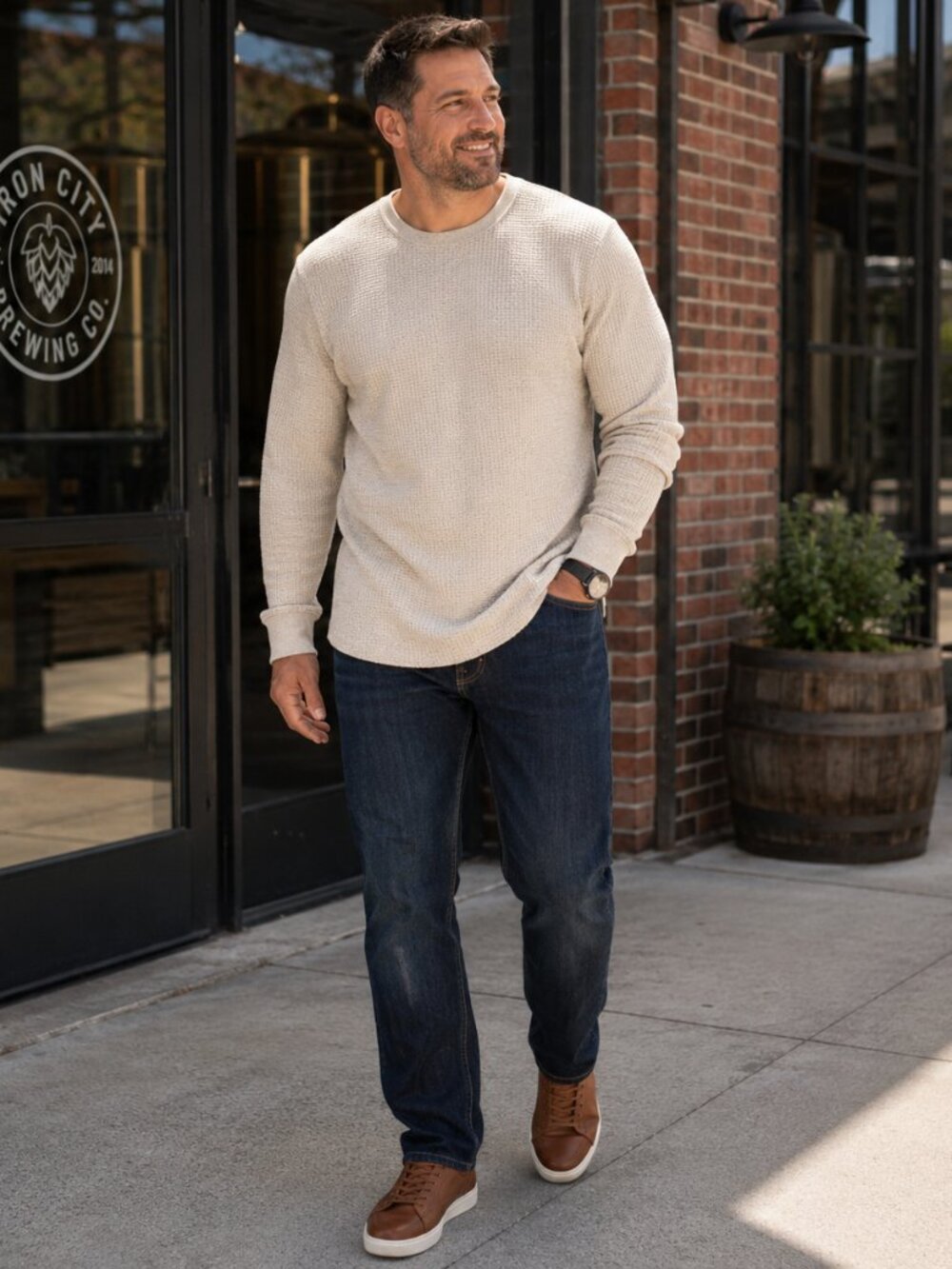 Foundry Men's XLT Waffle Knit Thermal Shirt | Oatmeal | Big & Tall Cotton
